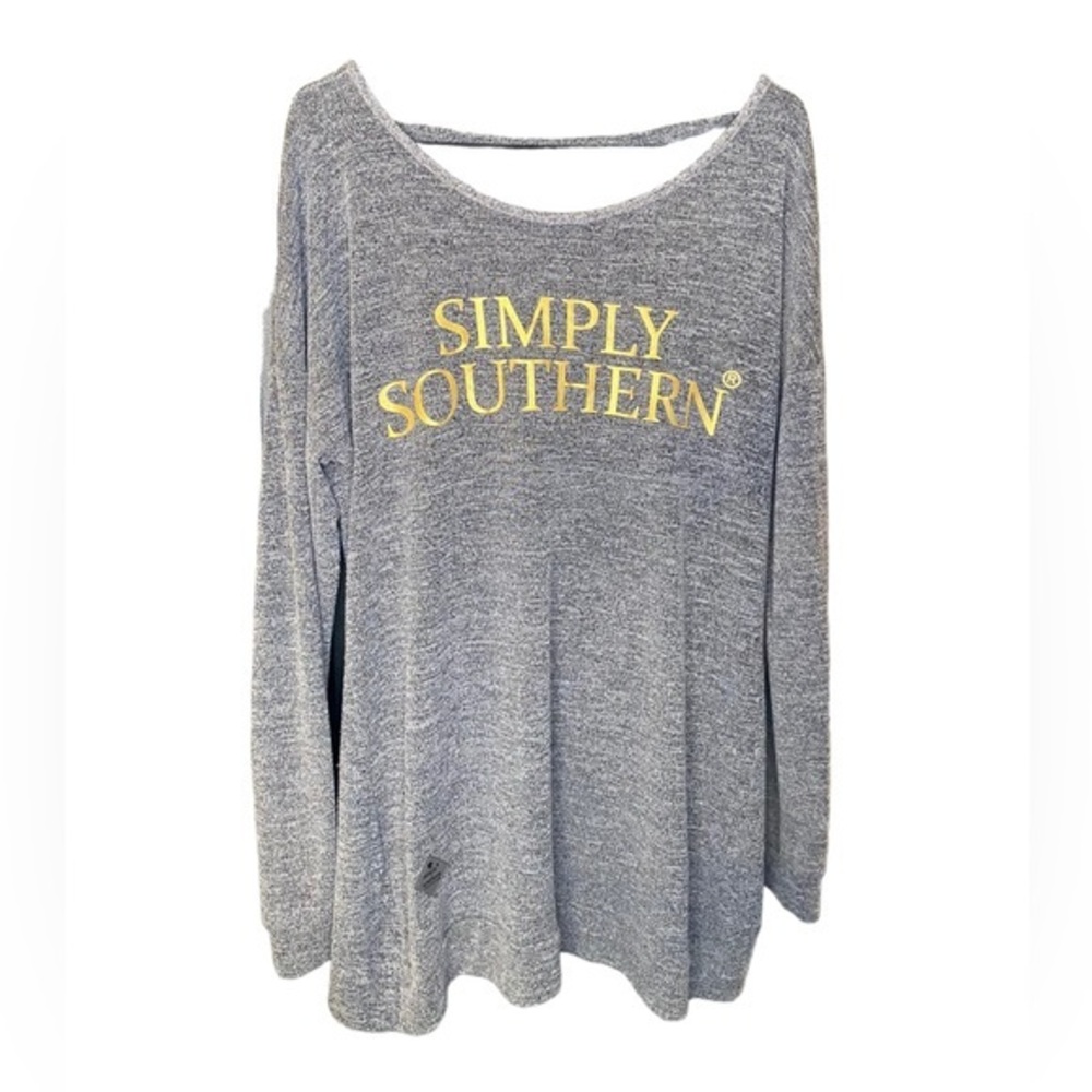 Simply Southern oversized open twist back long sweater gold logo size large